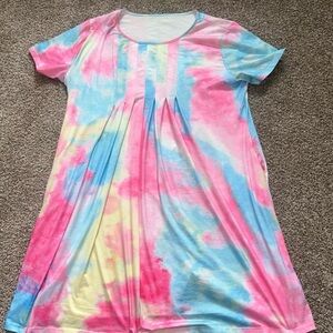 Pastel Tie Dye Swing Dress XXL | Pink Blue Yellow Casual Summer Dress